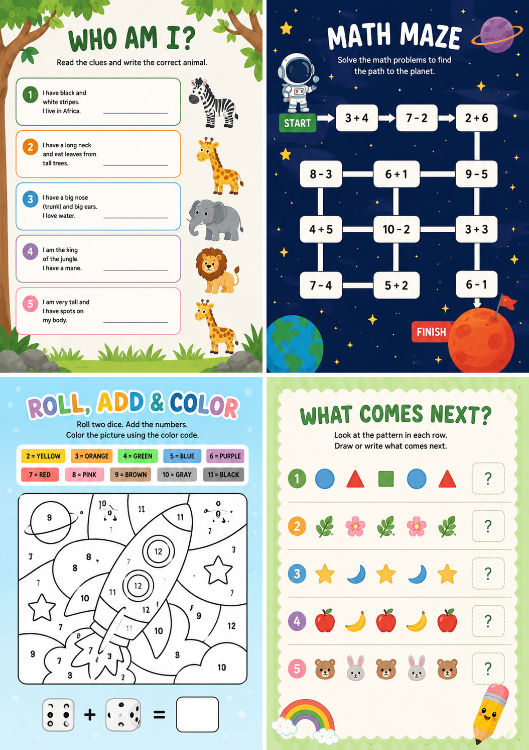 Child using a printable activity sheet